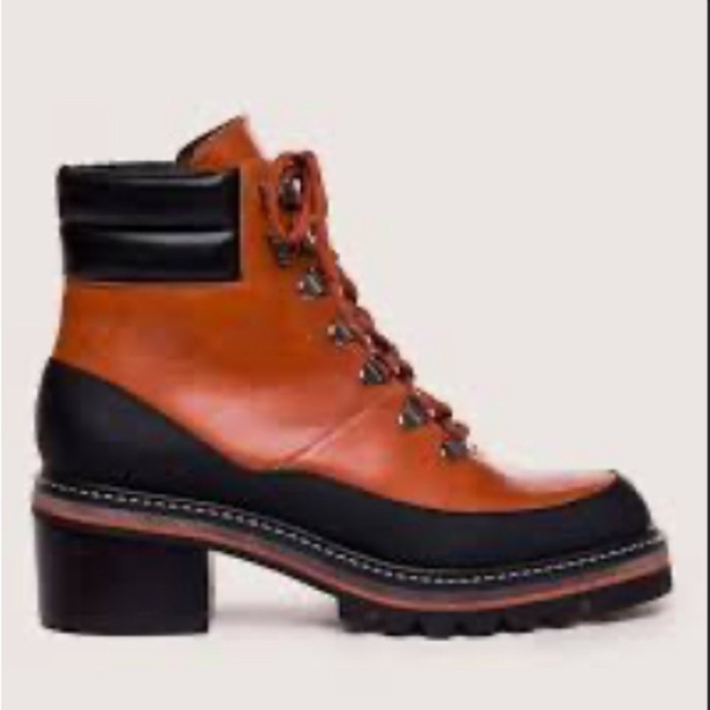 Bernardo Summit Brown Leather LaceUp Hiker Ankle Boot Block Heel Lug Sole size 9 - Picture 2 of 8